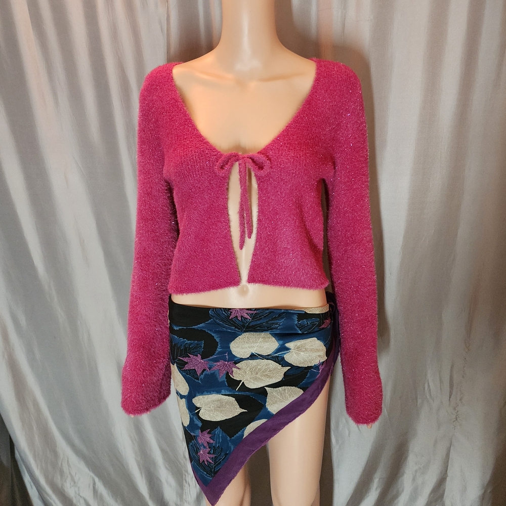 Pink Fuzzy Tie-Front Sweater Size Medium-Large